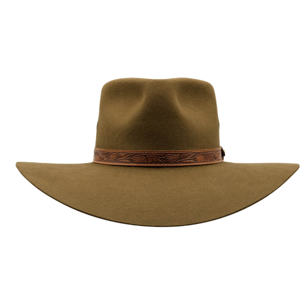 Front view of Akubra hat - Territory in Khaki colour