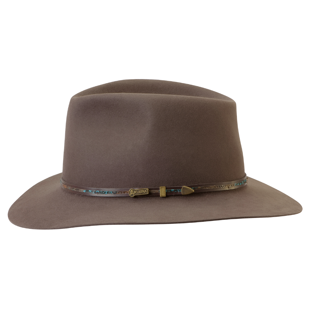 side view of Akubra Leisure Time hat in Regency Fawn colour