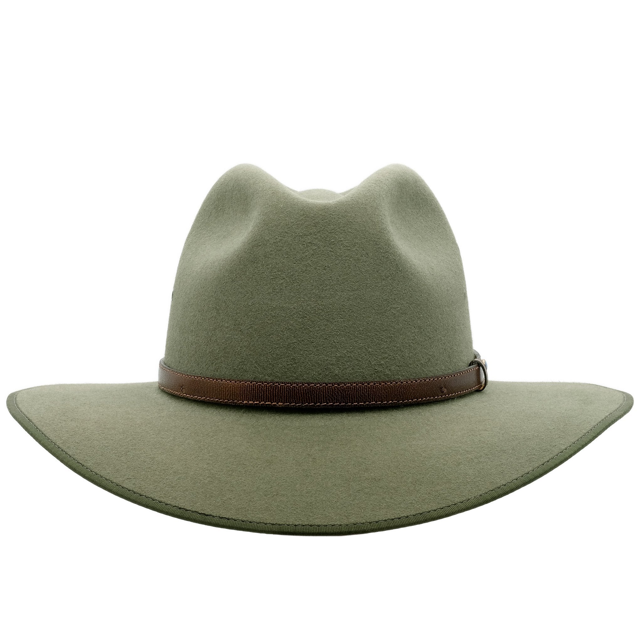 Front view of Akubra Coober Pedy hat in Bluegrass green colour