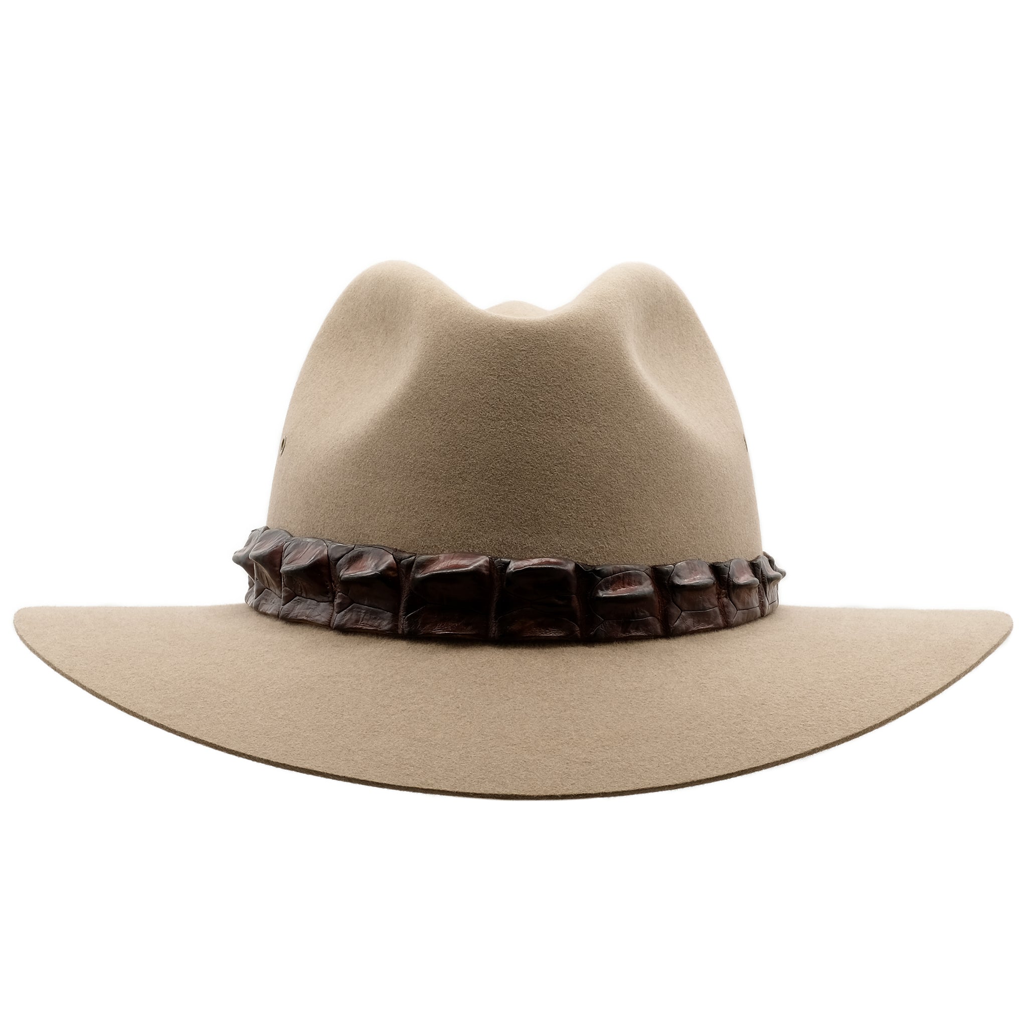 Front view of the Bran coloured Akubra Coolabah hat