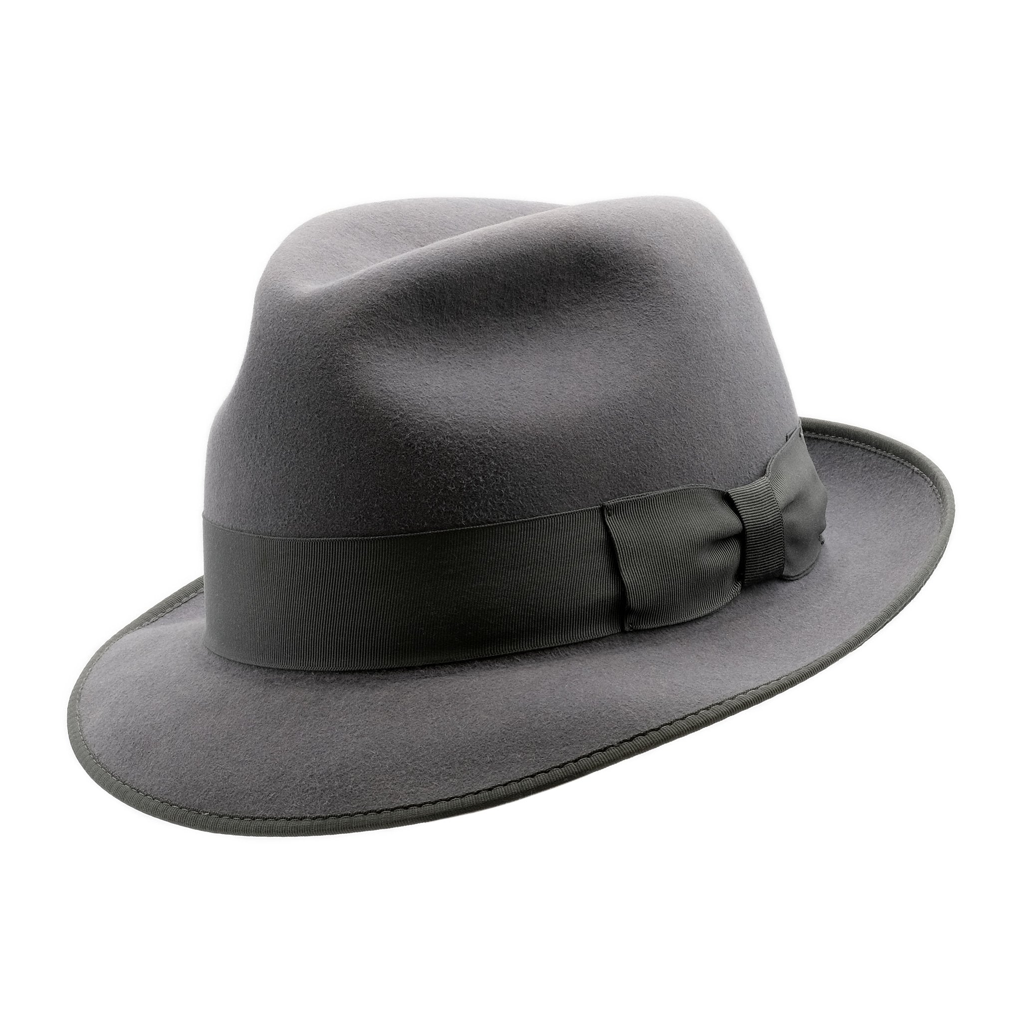 Angle view of Akubra Hampton hat in Cruiser Grey colour
