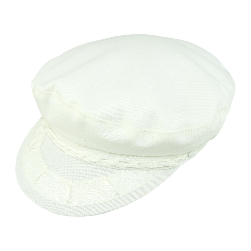 Angle view of Avenel Cotton Greek Fisherman Cap in White