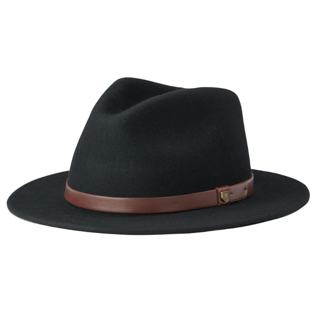 Black Brixton Messer Fedora hat showing band embellishment.