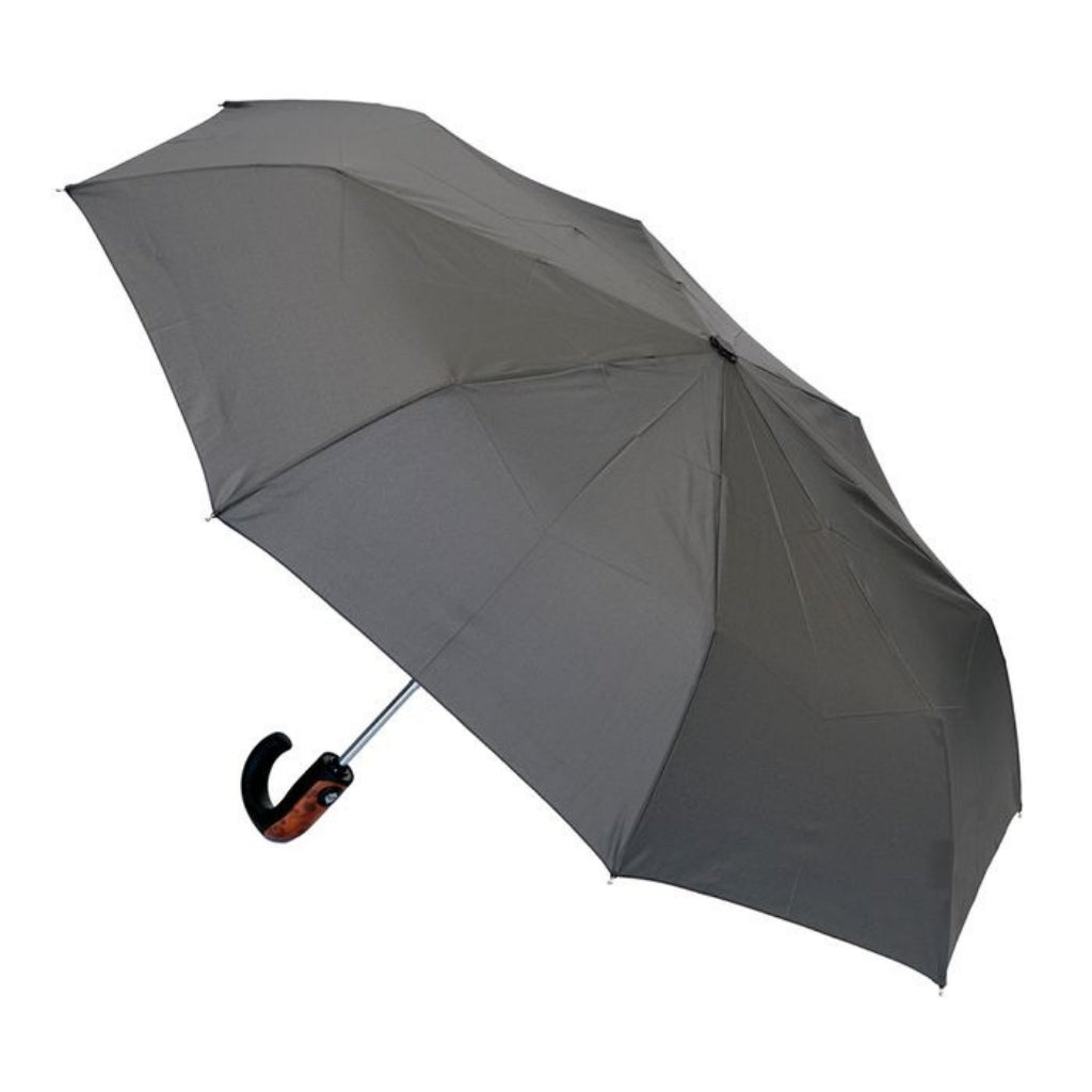 Clifton Umbrella - Charcoal with Wood Trim Handle (Short) shown open.