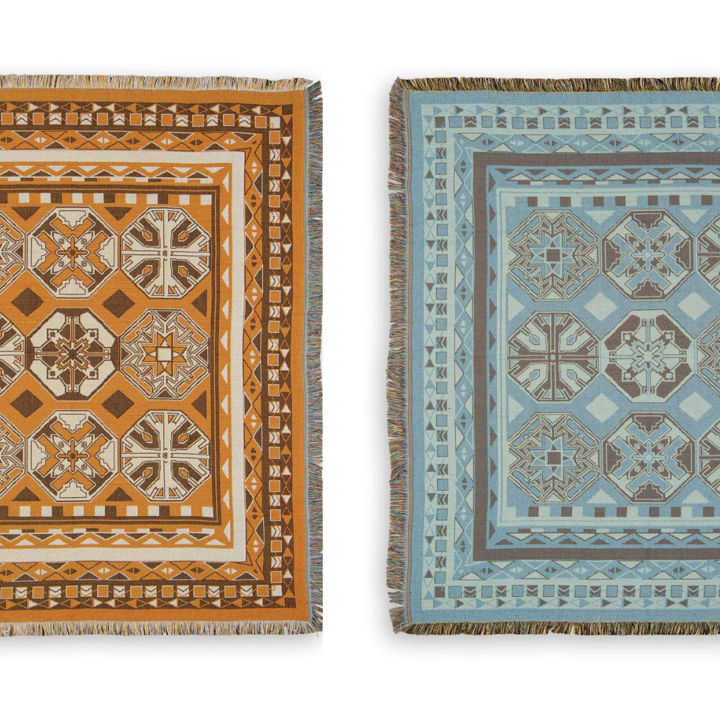 Both sides of Child of Nature style Hendeer picnic rug.