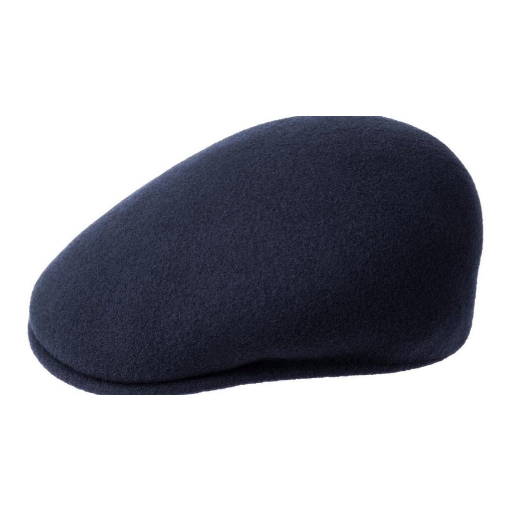 Side on view of Kangol 504 wool cap in navy colour