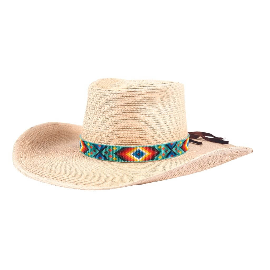 Sunbody Hat Band on hat - Bead and Suede tie - Diamonds + pattern