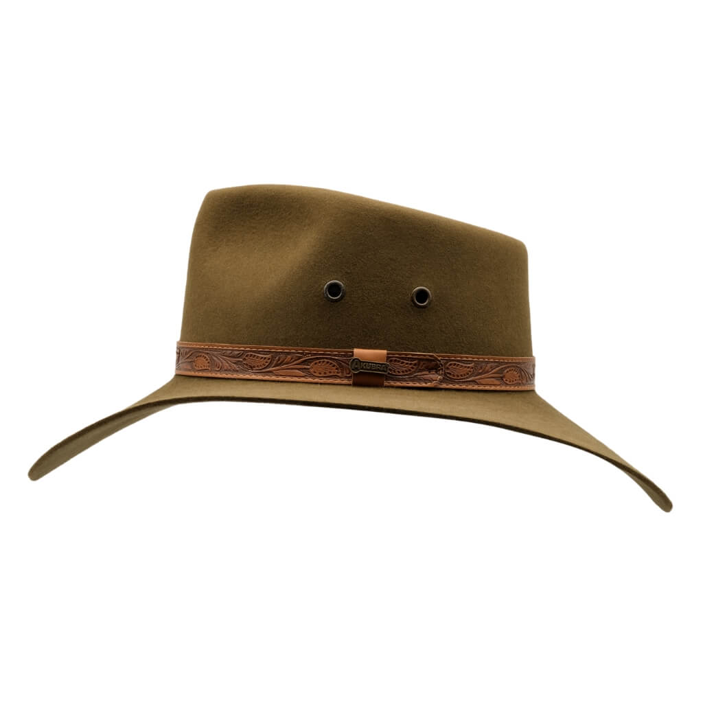 Side view of Akubra hat - Territory in Khaki colour