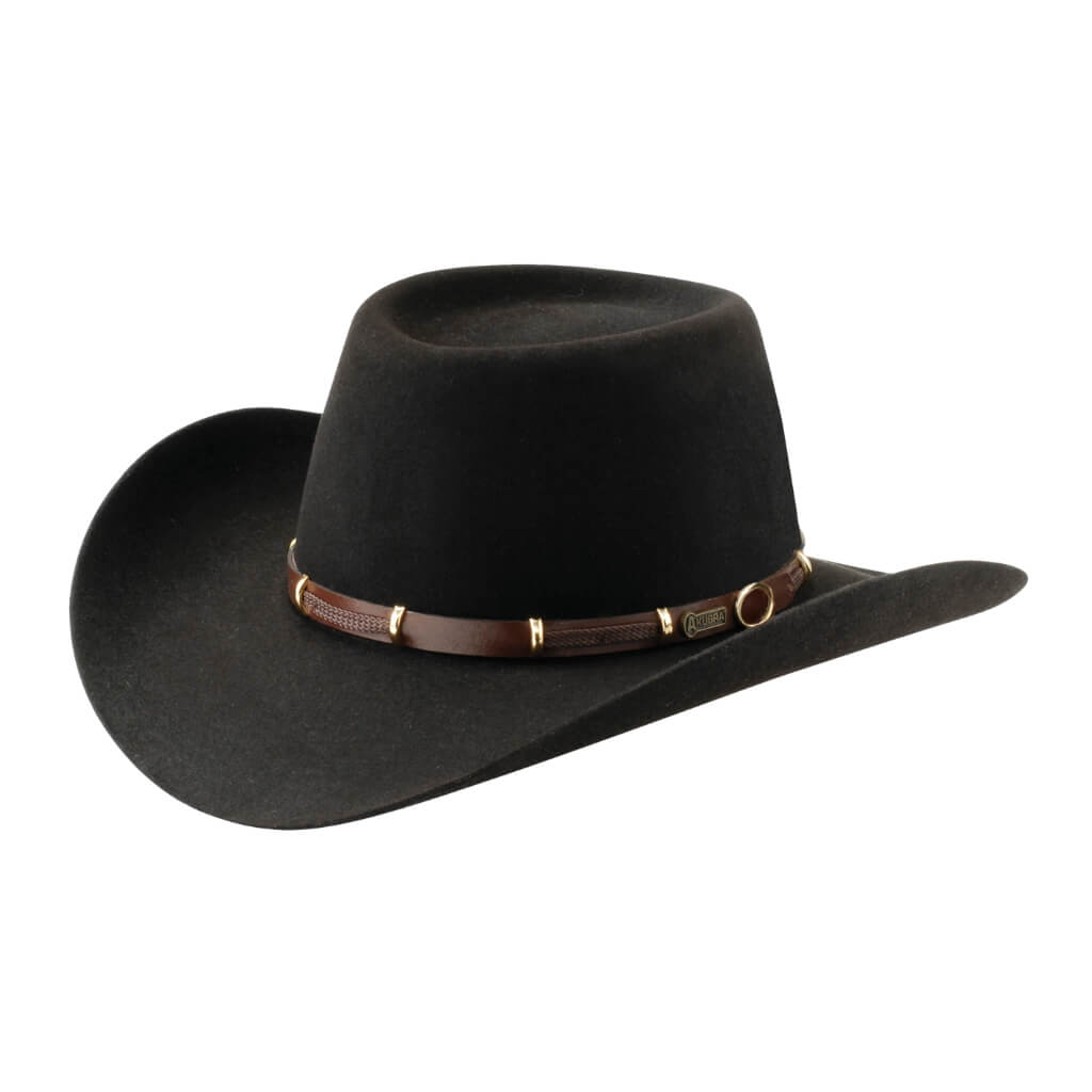 angle view of the Akubra hat, The Boss in Tanbark Brown