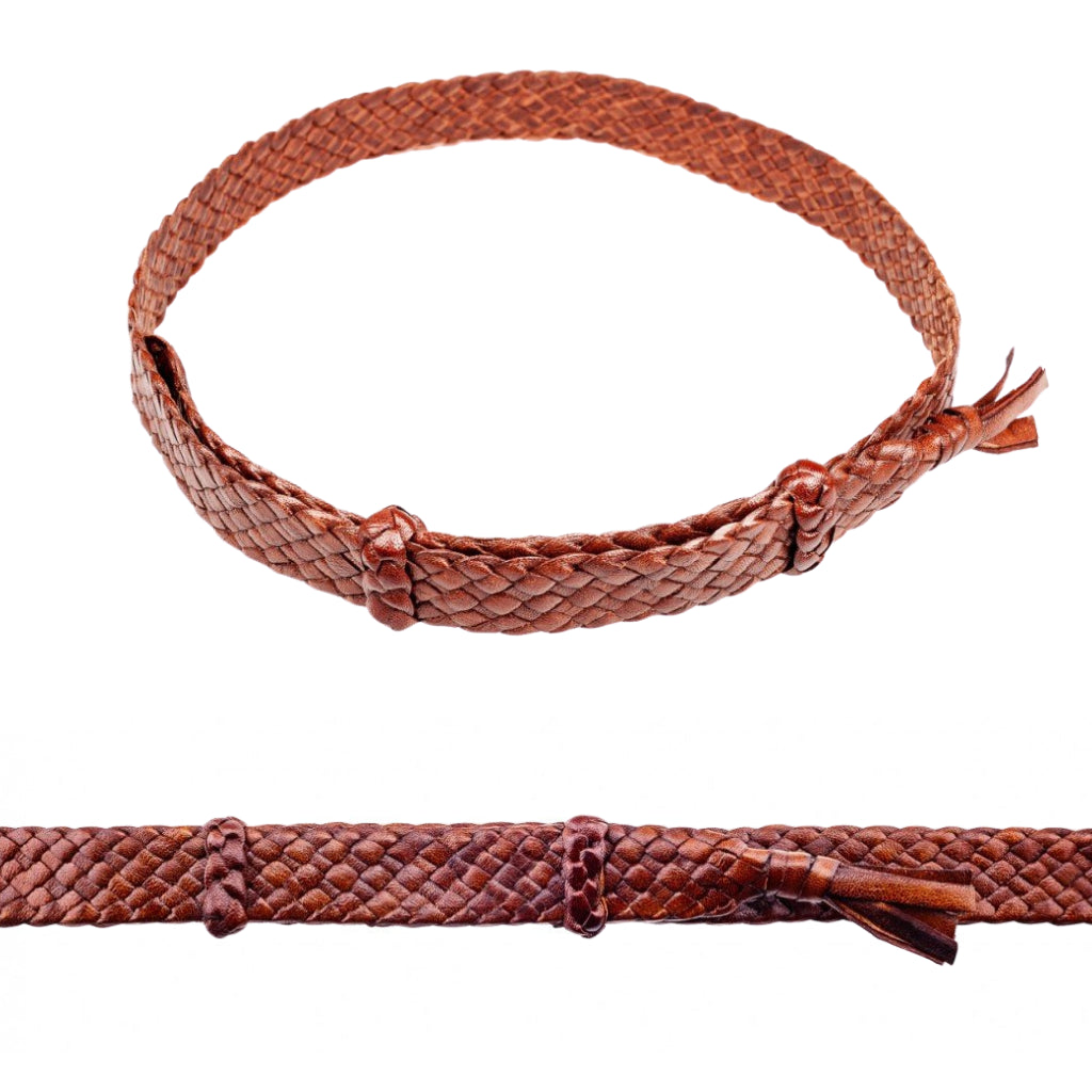 Badgery Belts - 8 Plait Roo Leather Hatband - Tan