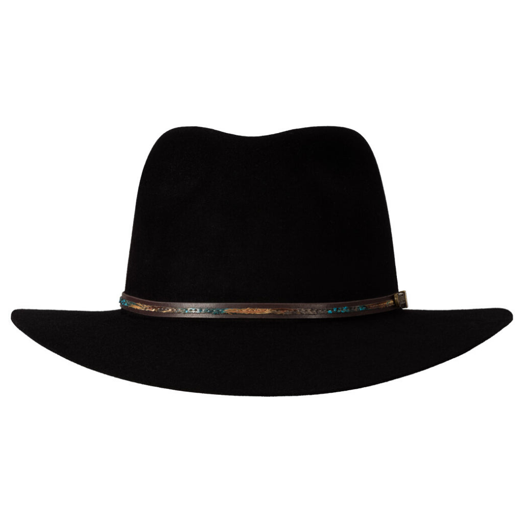 Front view of black Akubra Leisure Time hat