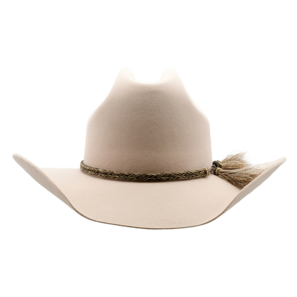Front view of Akubra Rough rider hat in Light Sand colour
