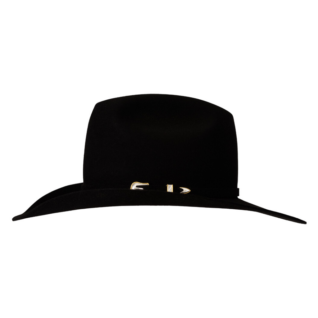 side view of the black Akubra Big Sky 30X beaver hat