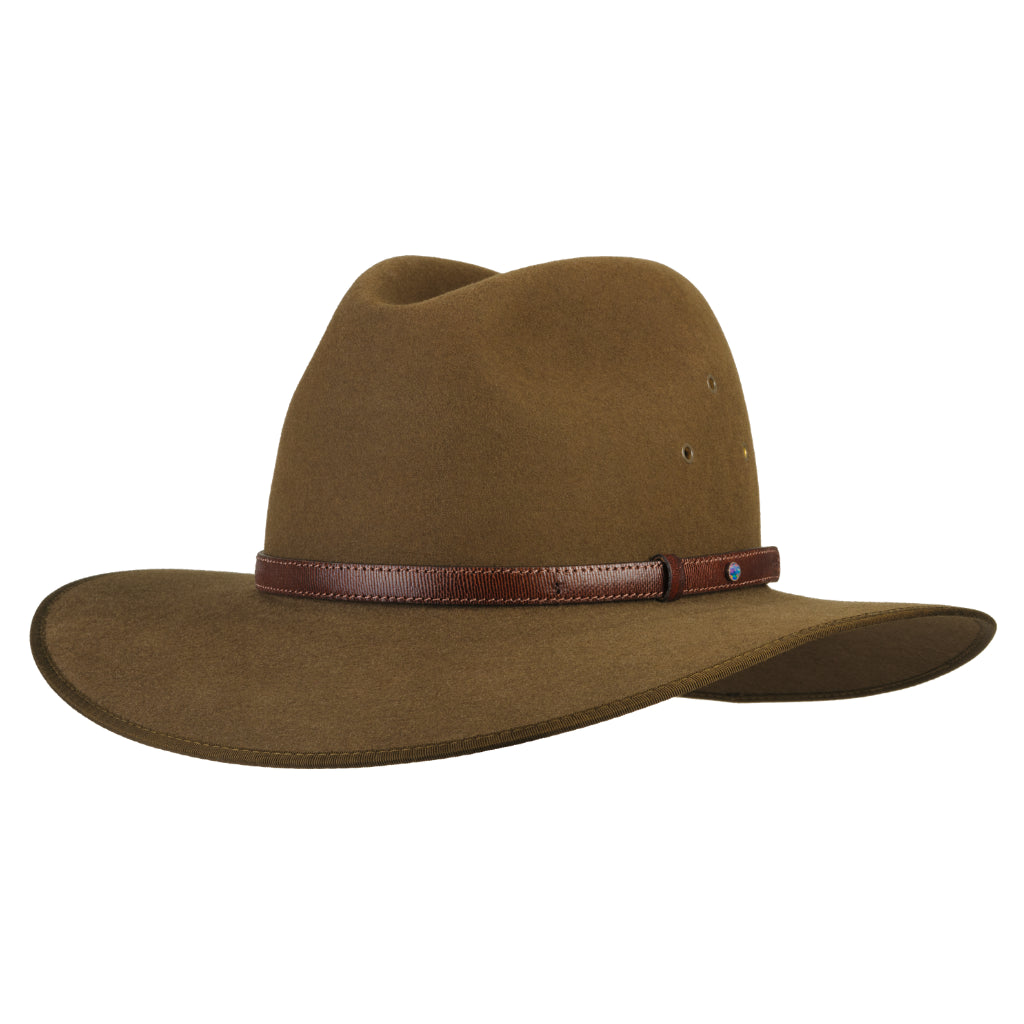 angle view of the Akubra Coober Pedy hat in Khaki colour
