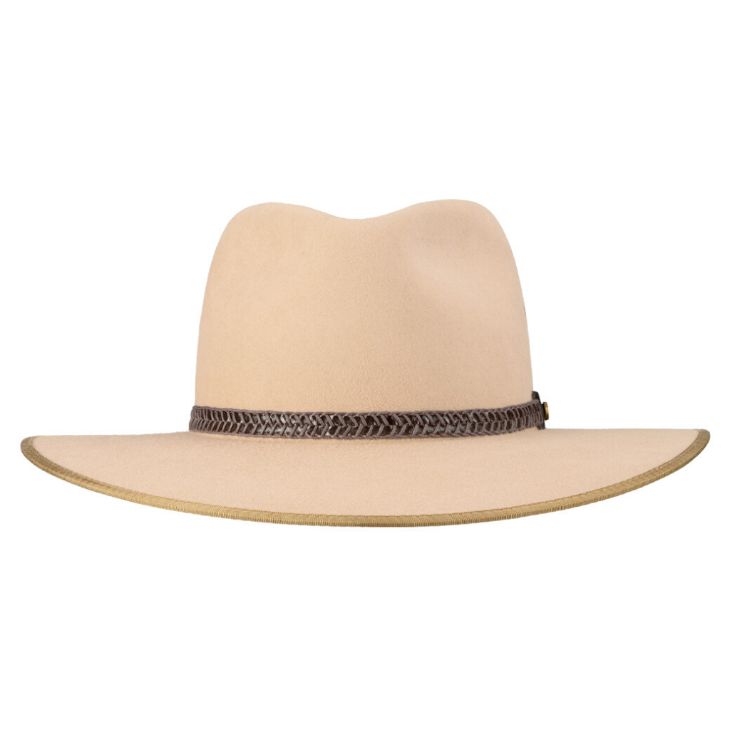Front view of Akubra Tablelands hat in sand colour