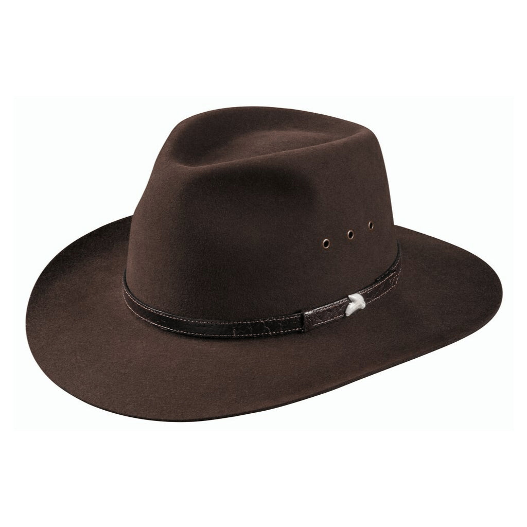 Angle view of Akubra Angler Hat in loden colour