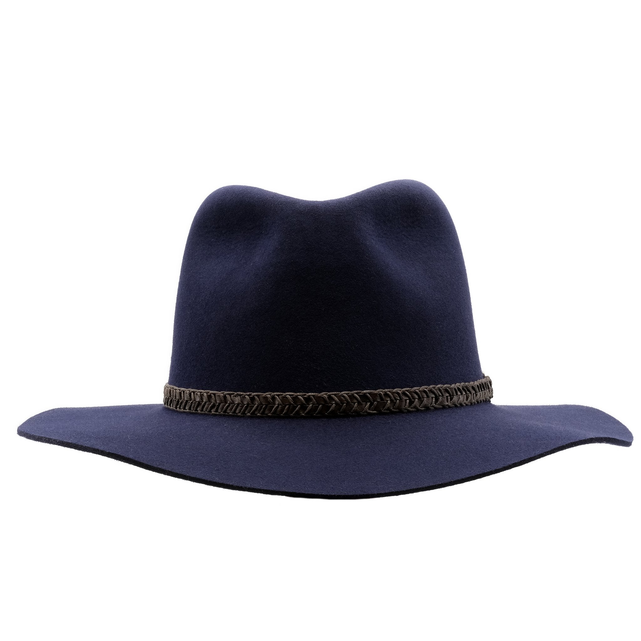 Front on view of the Akubra Avalon hat in Federation Navy colour
