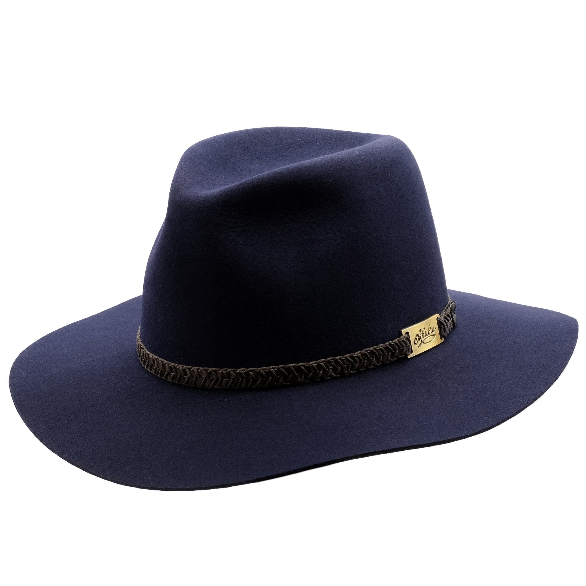 Angle view of the Akubra Avalon hat in Federation Navy colour