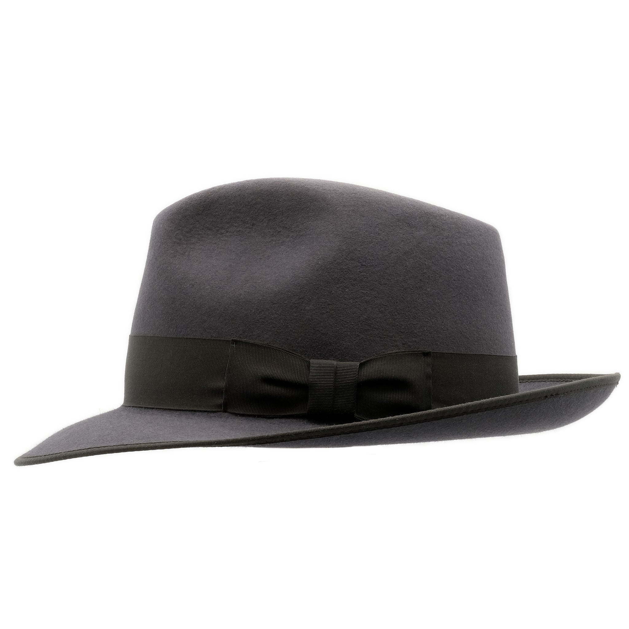 Side on view of Akubra Bogart hat in Carbon Grey