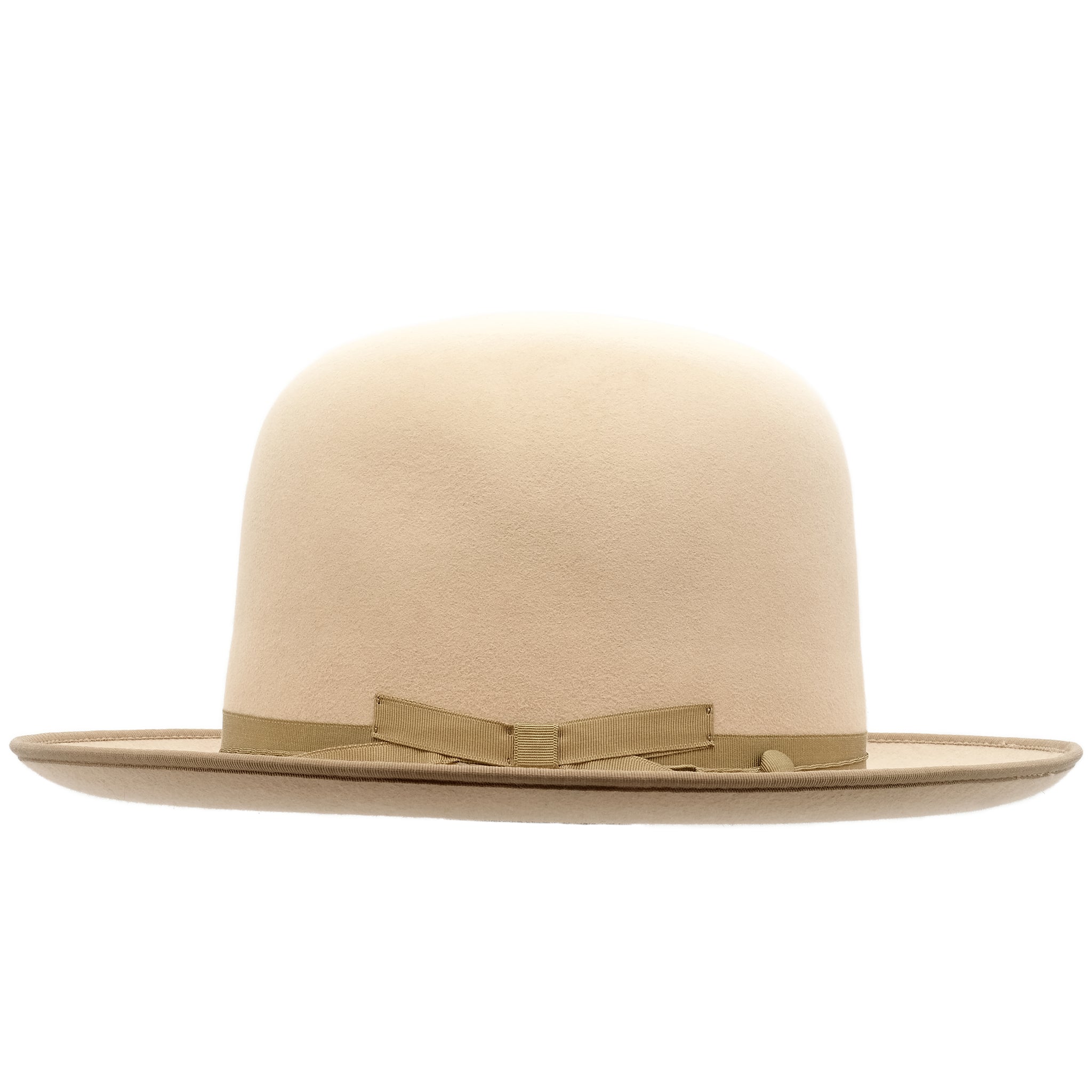 Side view of Akubra Campdraft in Silver Belly Sand colour, shown with an open crown