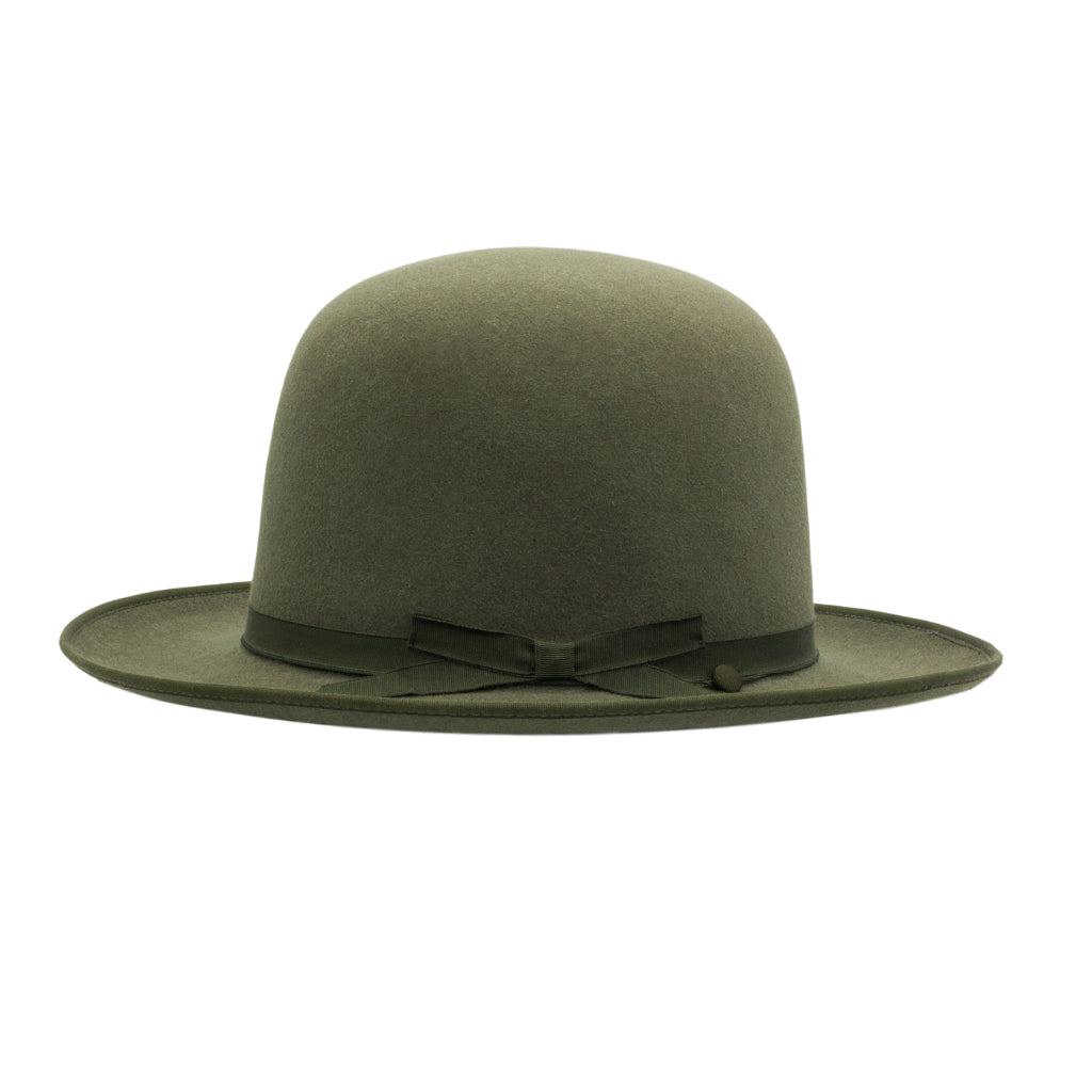 Side view of Akubra Campdraft in Bluegrass Green colour, shown with open crown