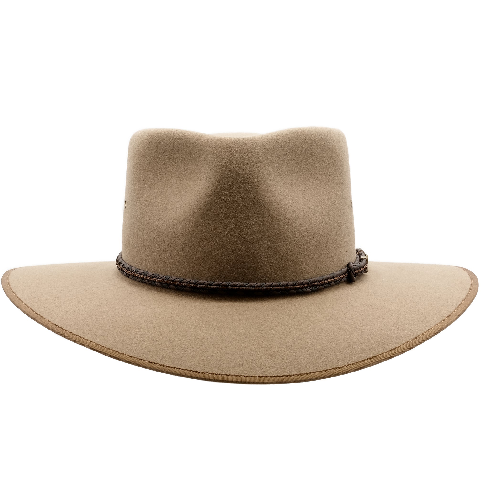 Front view of the Akubra Cattleman hat in Bran colour