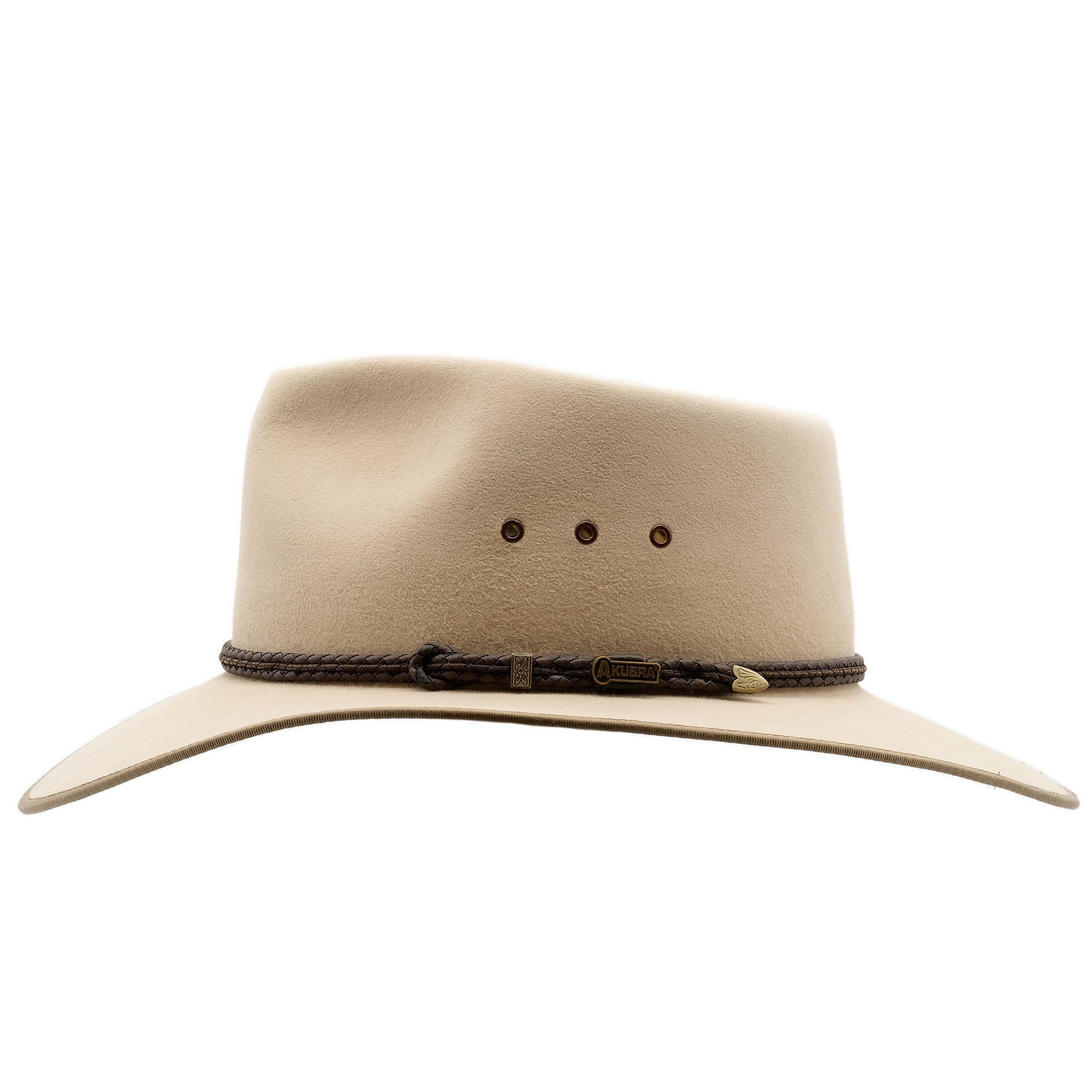 side view of the Akubra Cattleman hat in sand colour