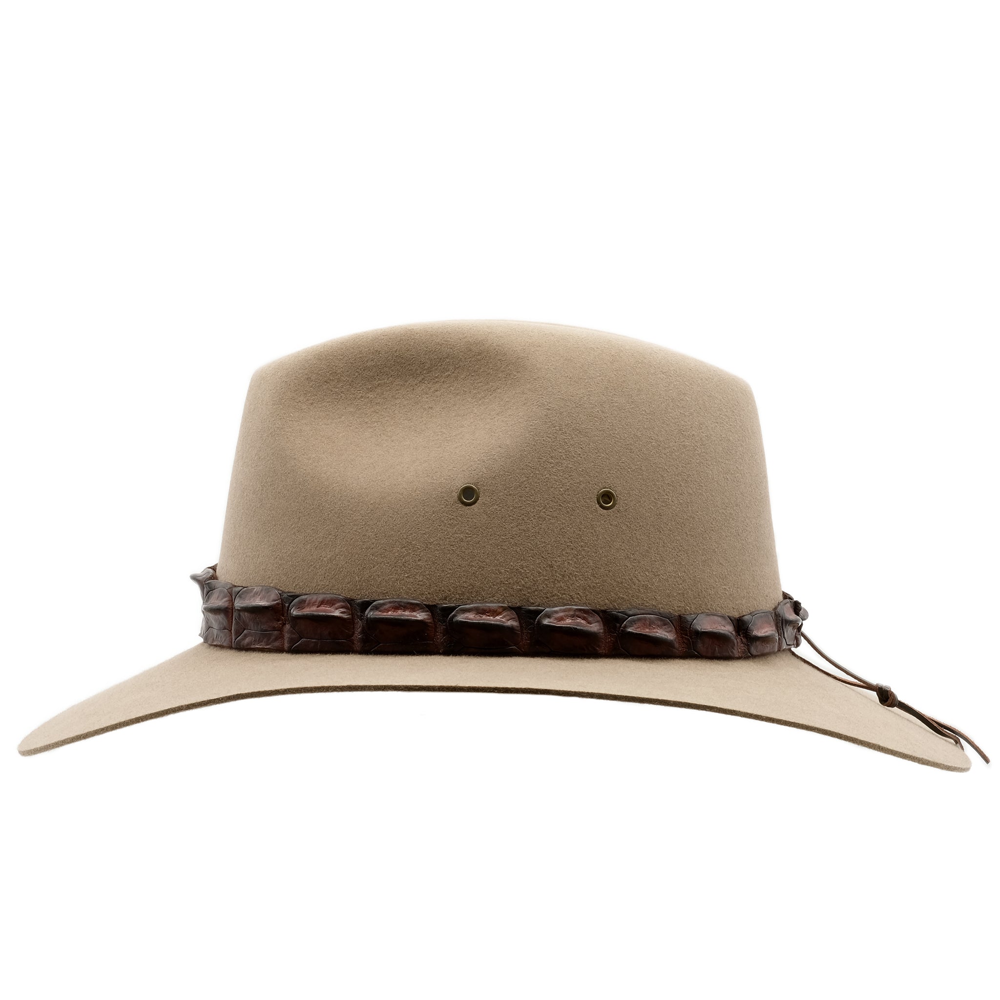 Side view of the Bran coloured Akubra Coolabah hat