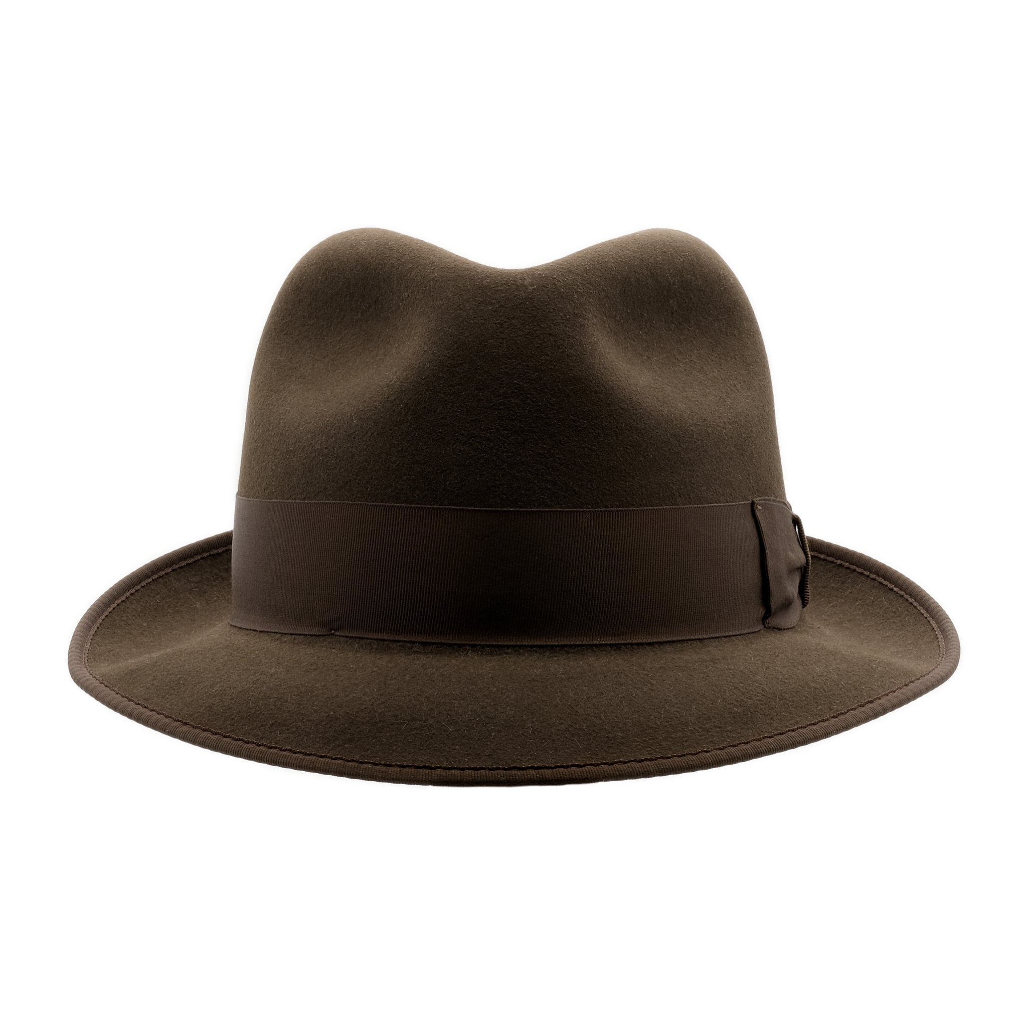 Front view of Akubra Hampton hat in Cedar Brown colour