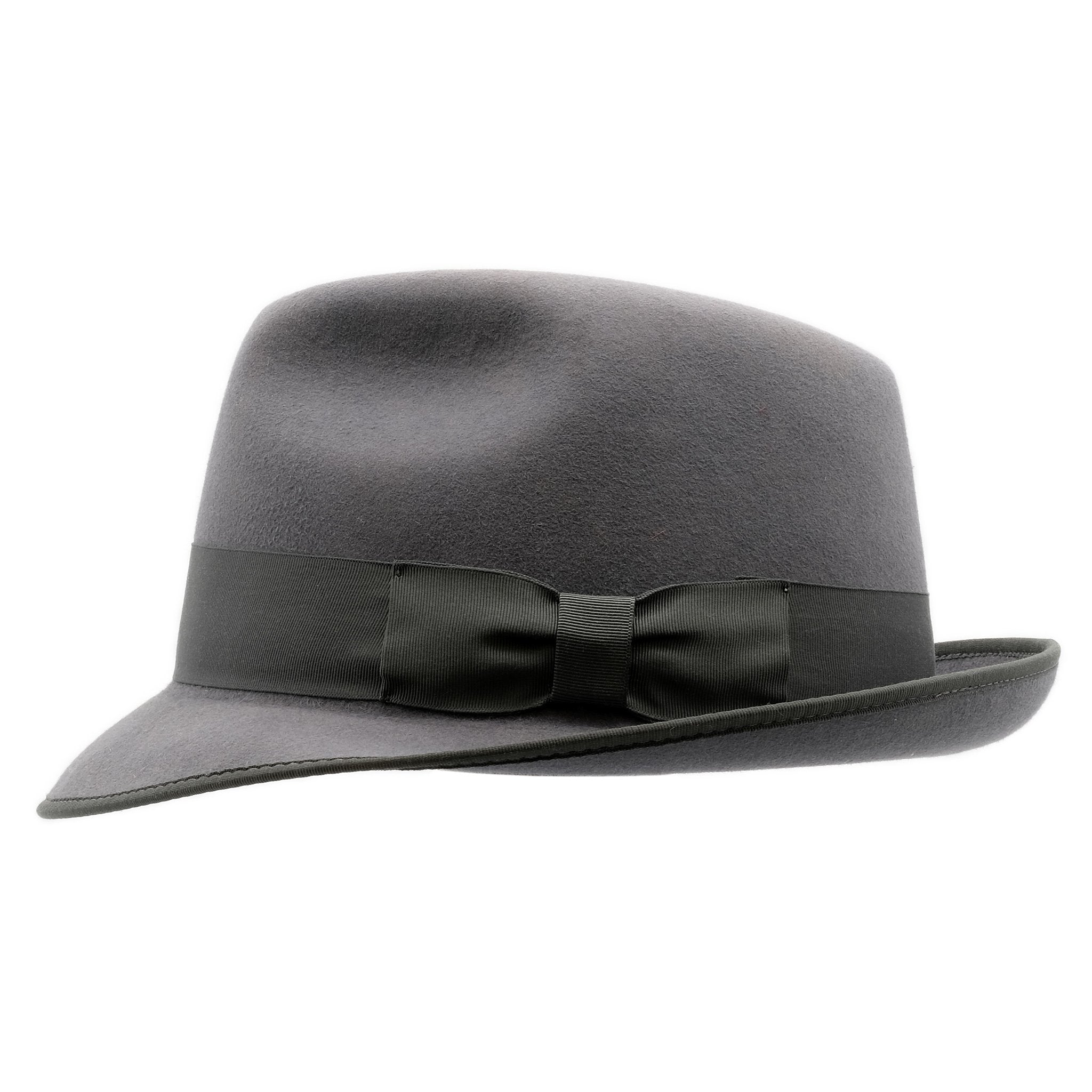 Side view of Akubra Hampton hat in Cruiser Grey colour