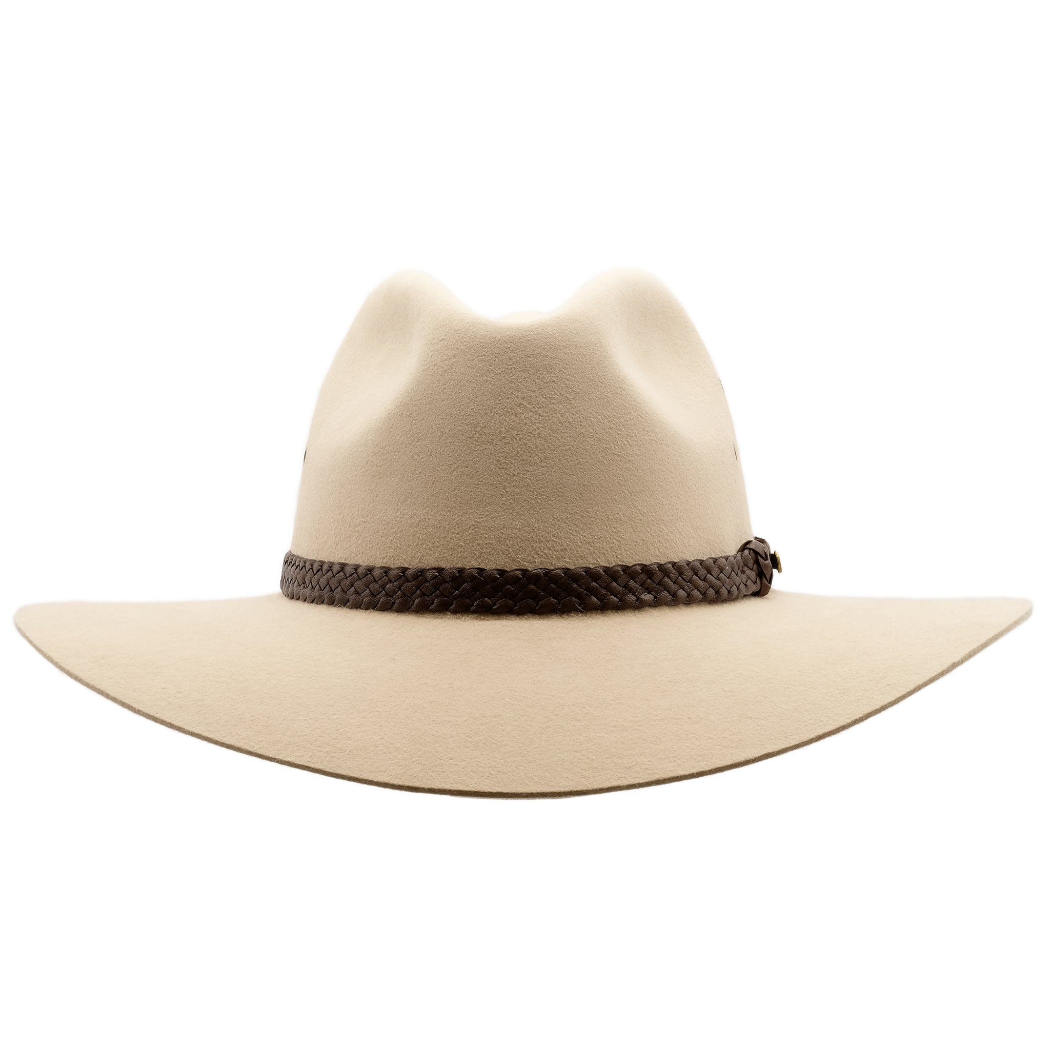 Front view of Akubra Riverina hat in Sand colour