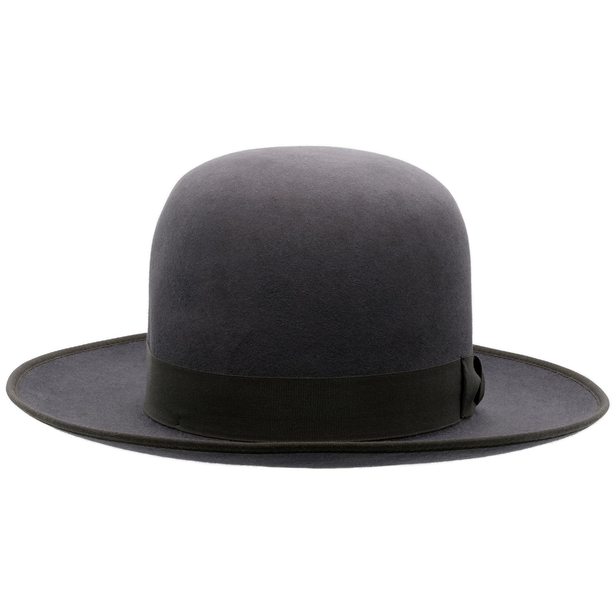 Front-on view of Akubra Squatter hat in Carbon grey colour, shown with open crown