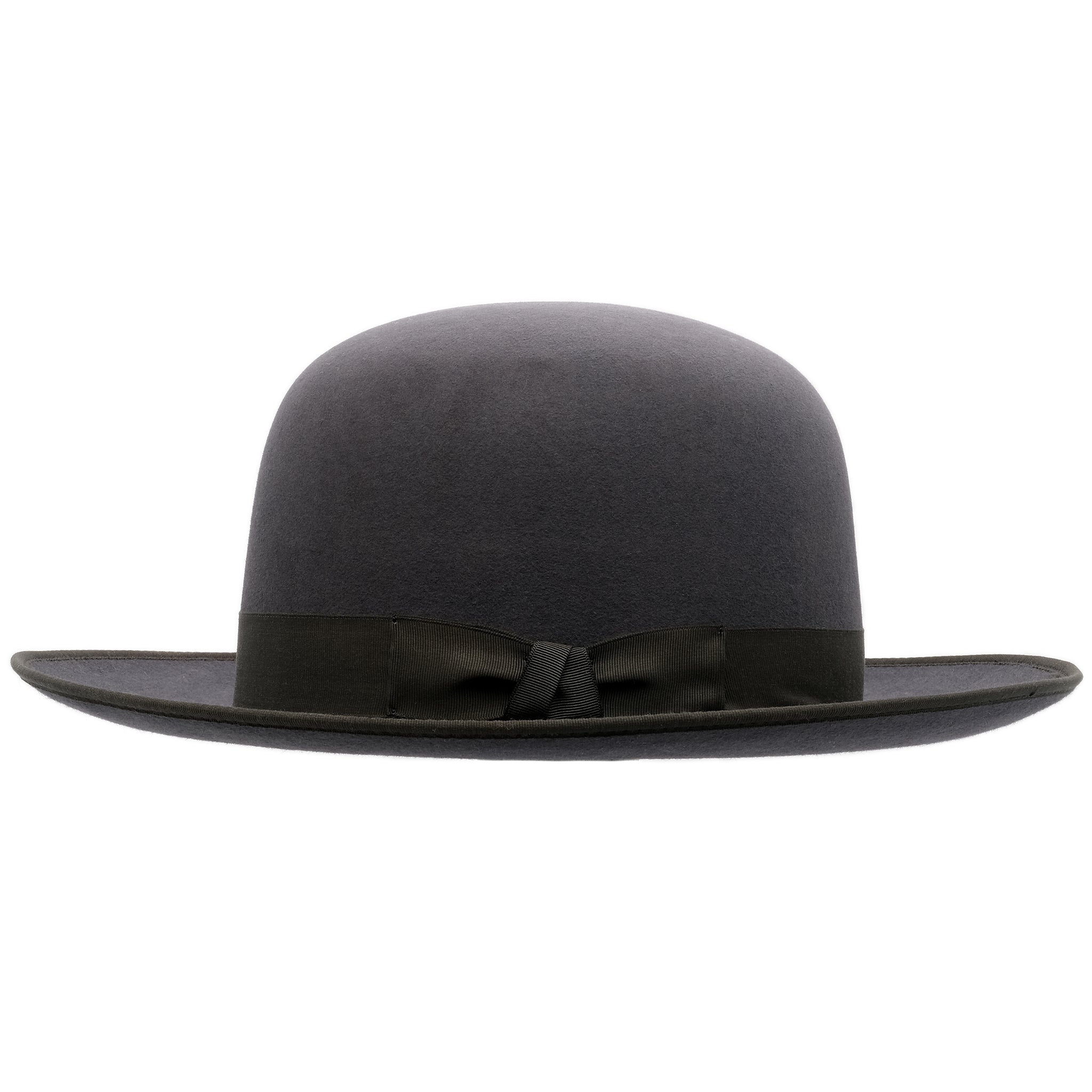 Side view of Akubra Squatter hat in Carbon grey colour, shown with open crown