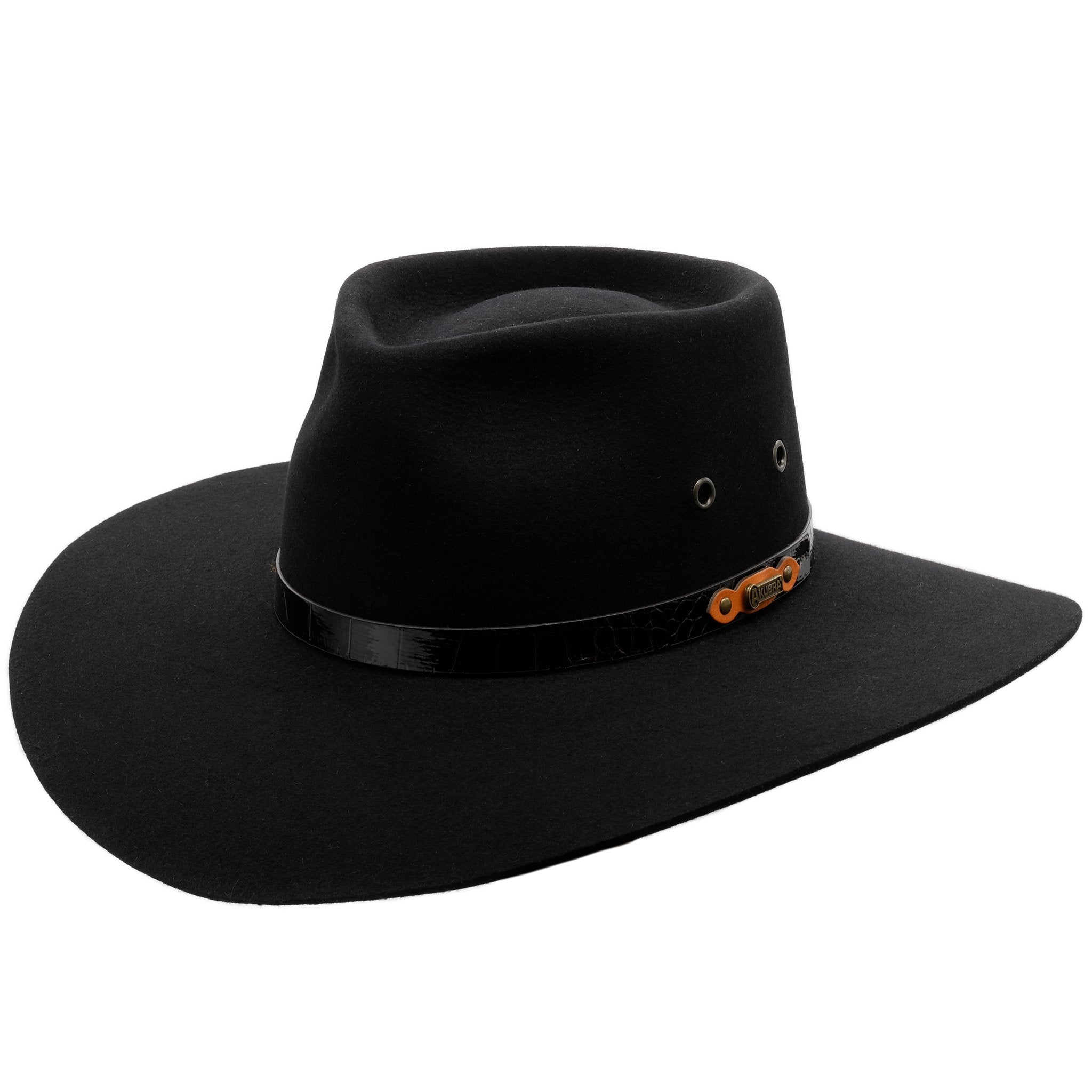 Angle view of Akubra Territory hat in black