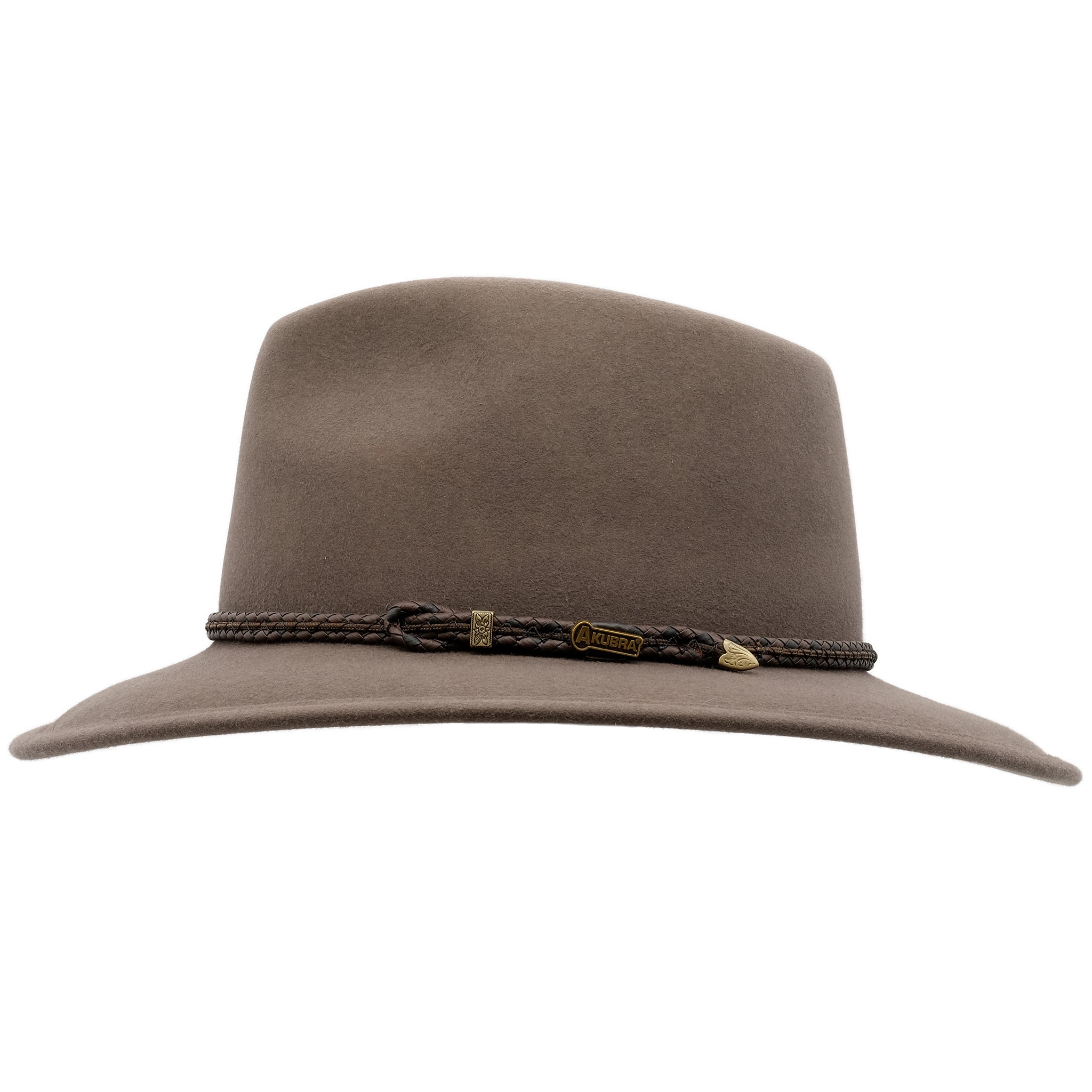side view of the Akubra Traveller style hat in Regency fawn