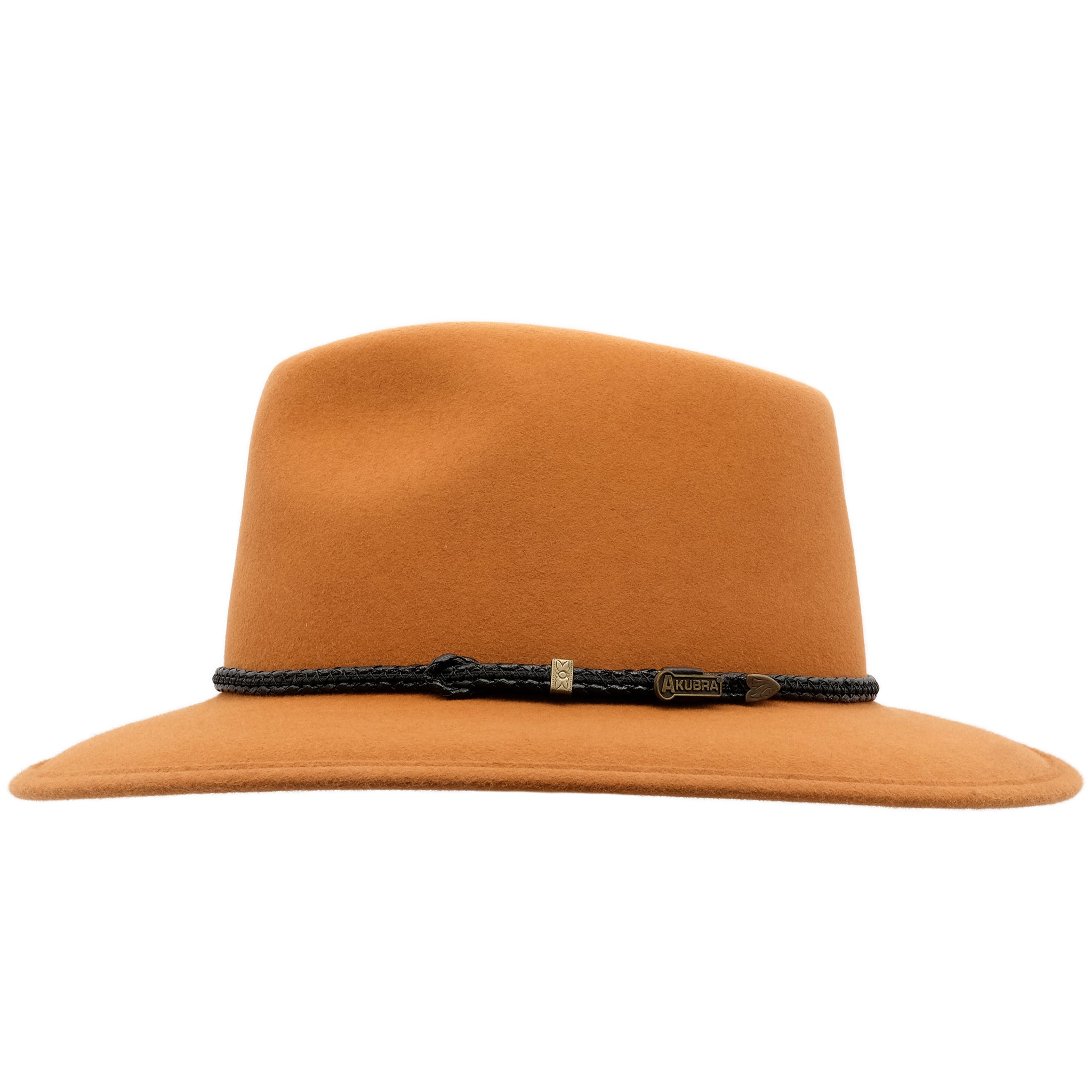Side view of the rust coloured Akubra Traveller hat