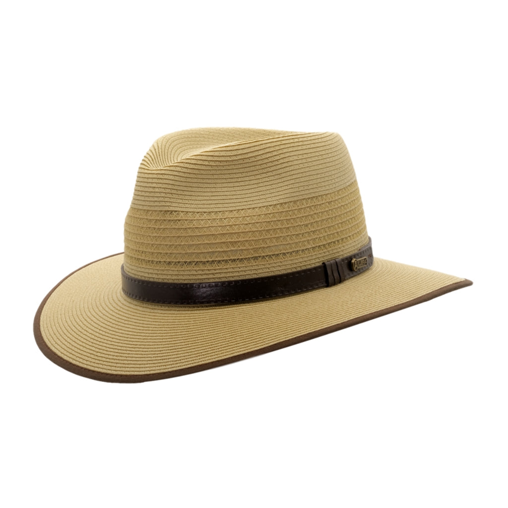 Angle view of Akubra Zephyr hat in Fawn