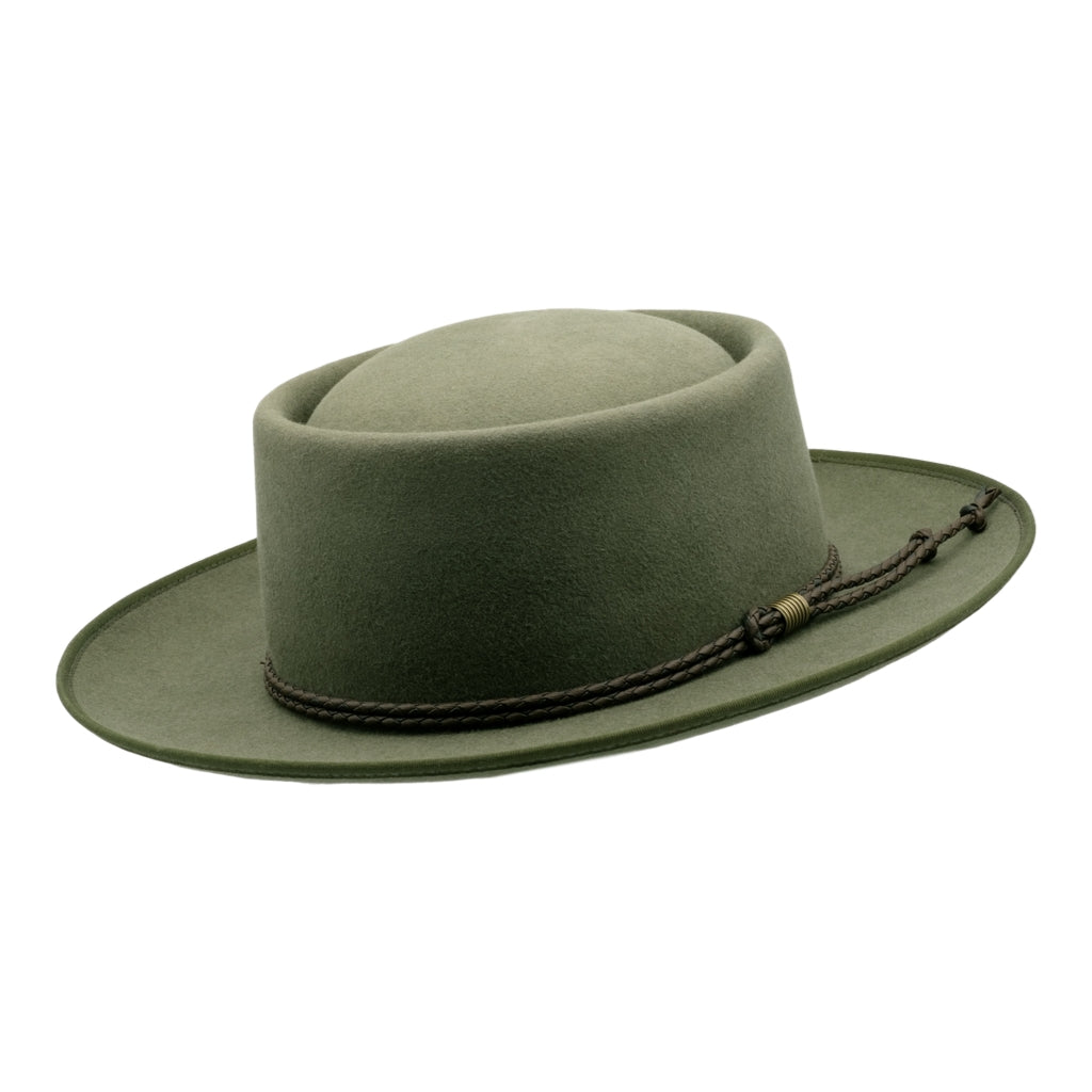 Angle view of Akubra Pastoralist hat in Bluegrass Green
