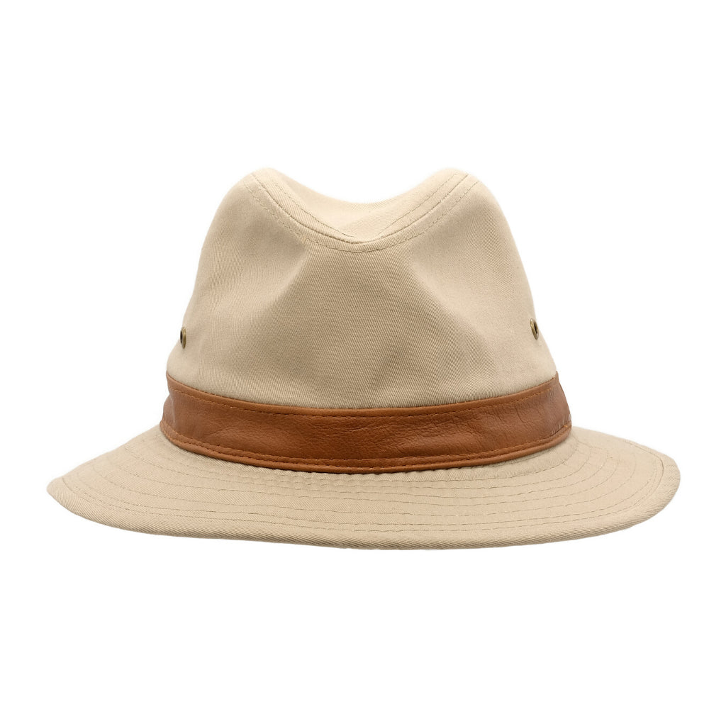 Front view of Avenel Washed Cotton Safari hat in Khaki SMC918