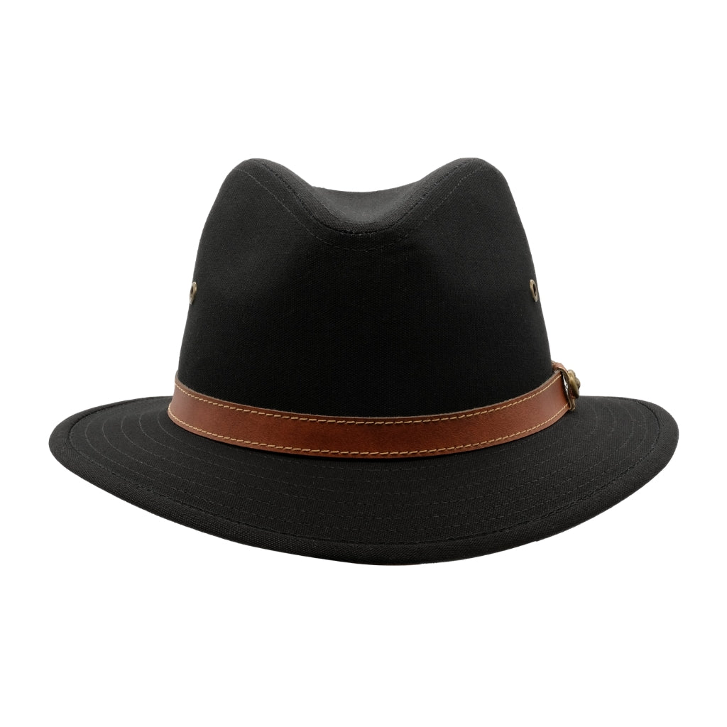 Front view of Avenel Blocked Canvas Safari hat - Black from Strand Hatters