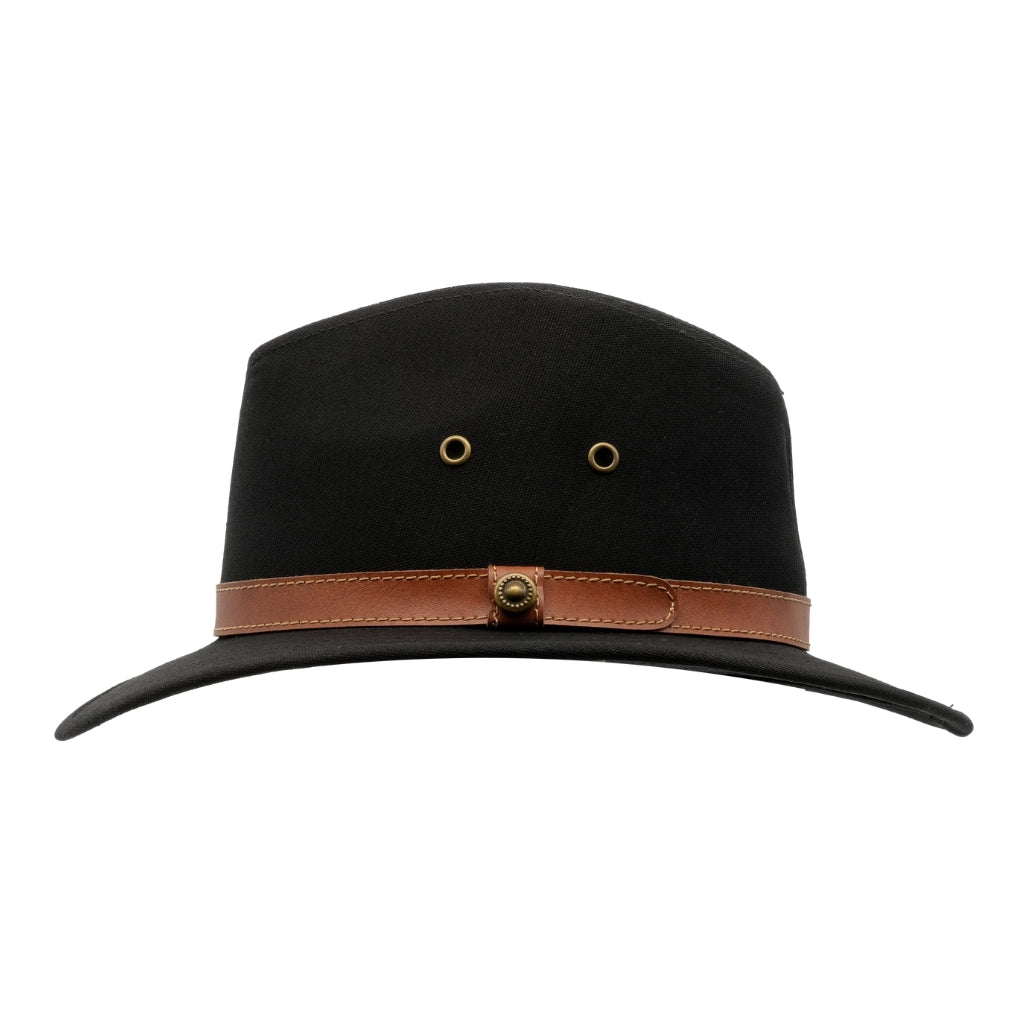 Side view of Avenel Blocked Canvas Safari hat - Black from Strand Hatters