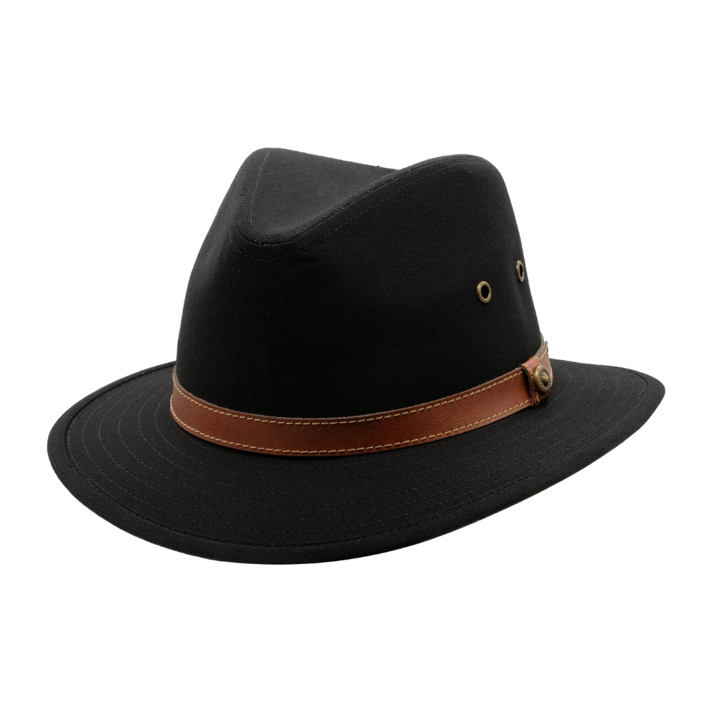 Avenel Blocked Canvas Safari hat - Black from Strand Hatters