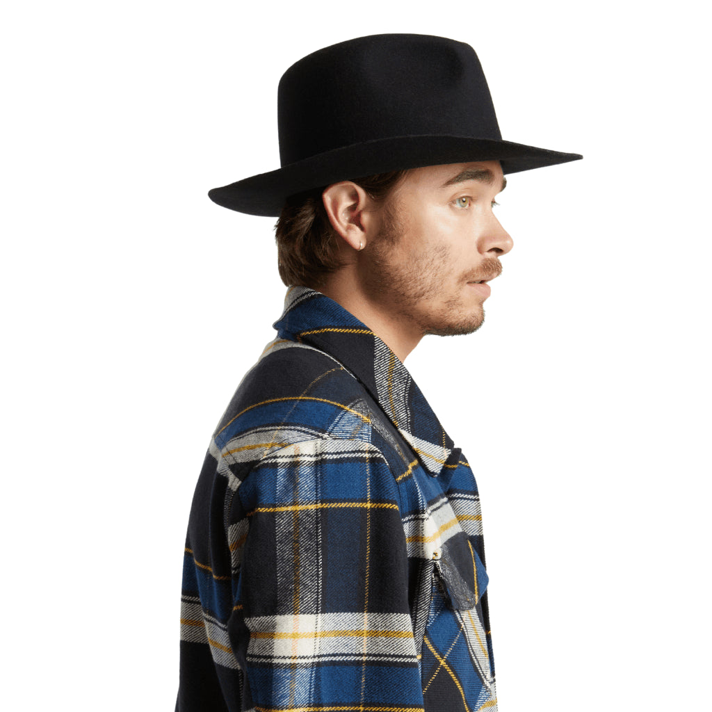 Side view of person wearing Black Brixton Duke Cowboy Hat