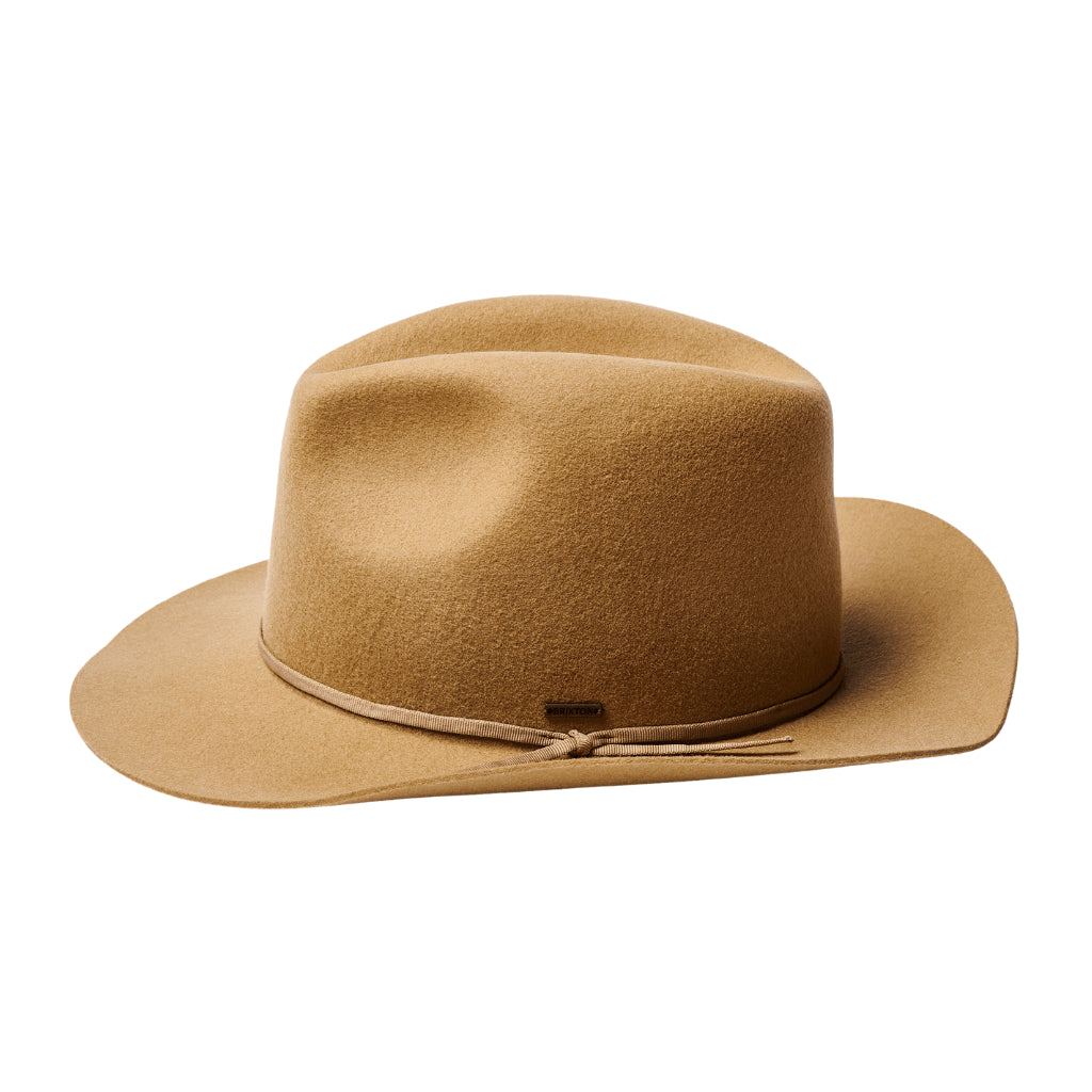 Side view of Brixton Duke Cowboy Hat - Timber Wolf colour.