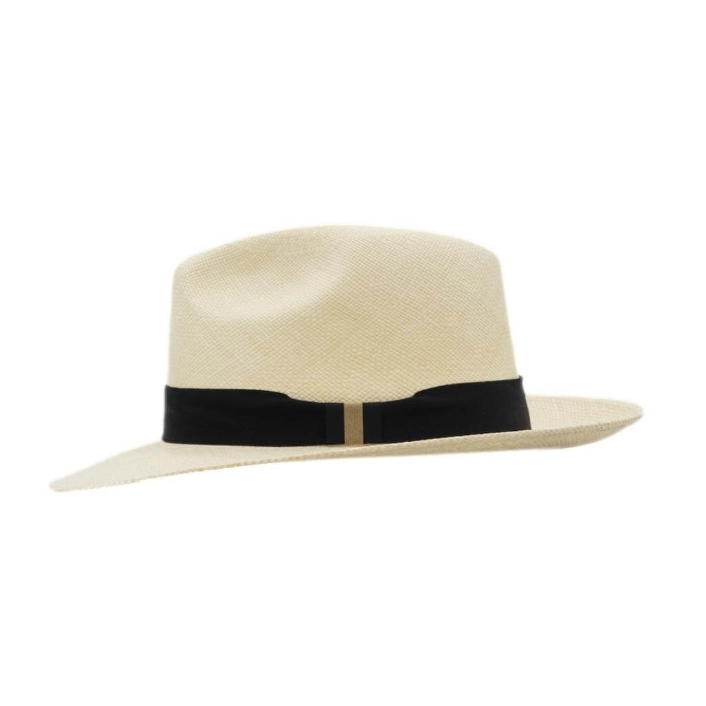 Side view Camilo New Fedora Panama - Natural with Black Grosgrain