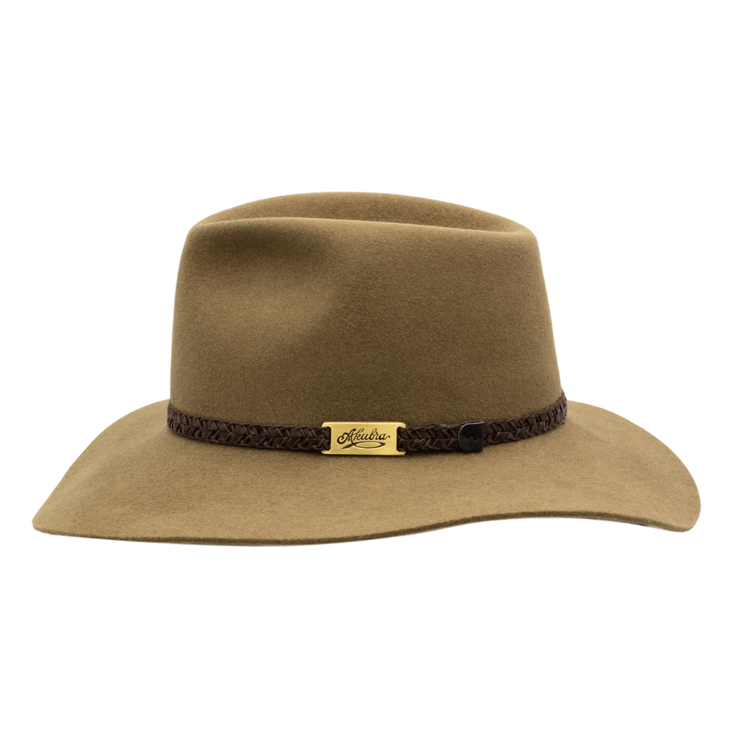 Side view of Akubra Avalon hat in Eucalypt colour