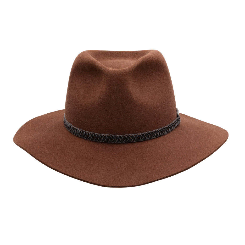 Front view of Akubra Avalon hat in Jarrah colour