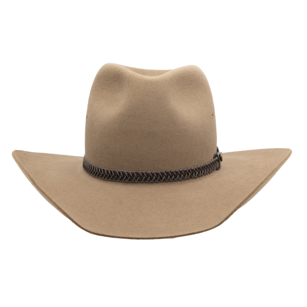 Front view of Akubra Golden Spur Western style hat in Bran colour