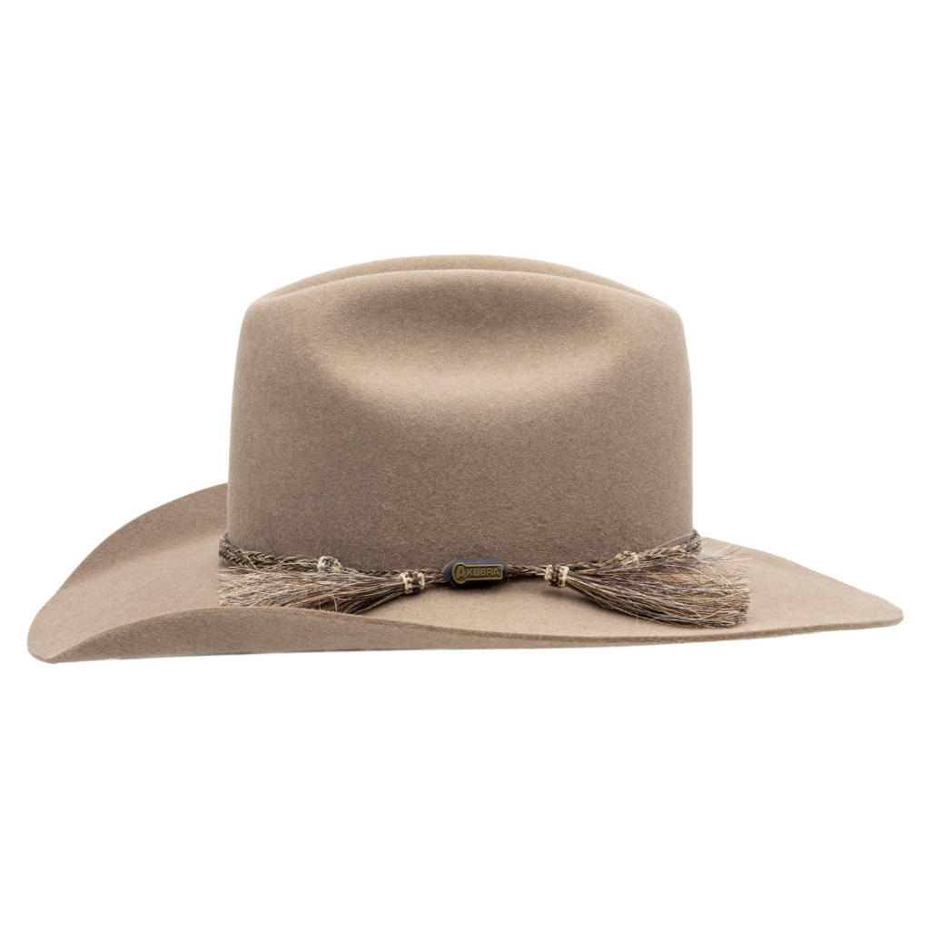 Side view of Akubra Rough Rider Western style hat in Bran colour