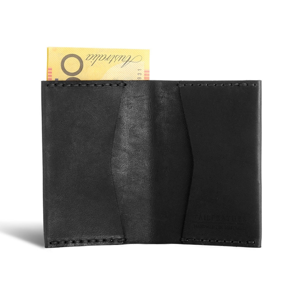 Black Sparrow style Tailfeather kangaroo leather wallet - shown open..